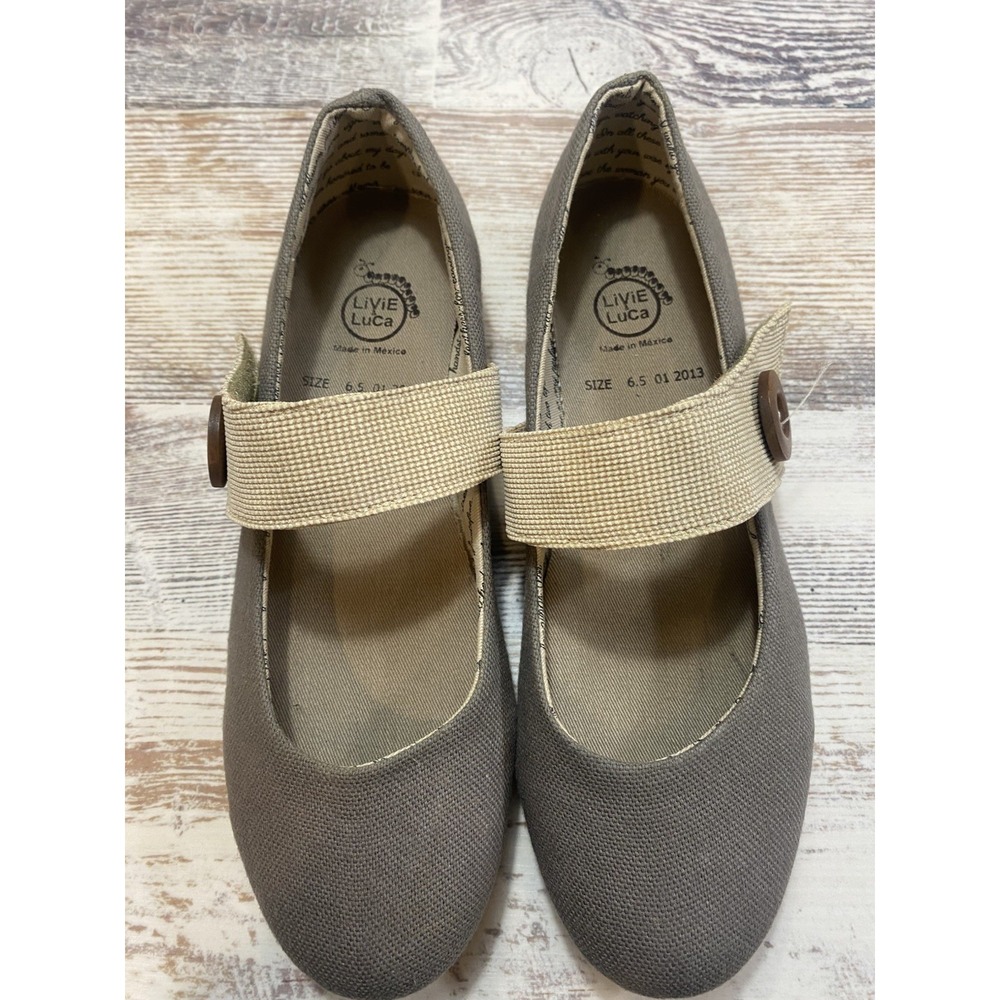Livie & Luca Carta Mary Jane Gray Canvas Shoes Girls Size 6.5